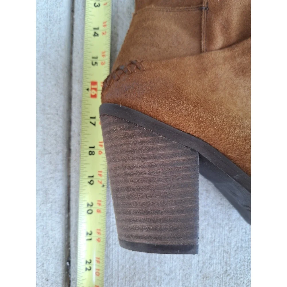 Free People Women's Brown Leather Suede Knee Length Buttons Eu 40 US 9.5-10 Heel